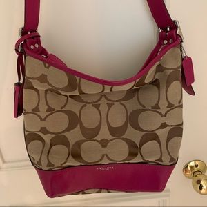 PINK AND BROWN Canvas logo COACH bag